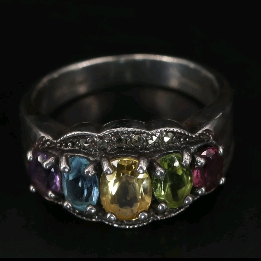 PRANDA Multi Gemstone 925 Silver Ring. Size 8. Stamped
